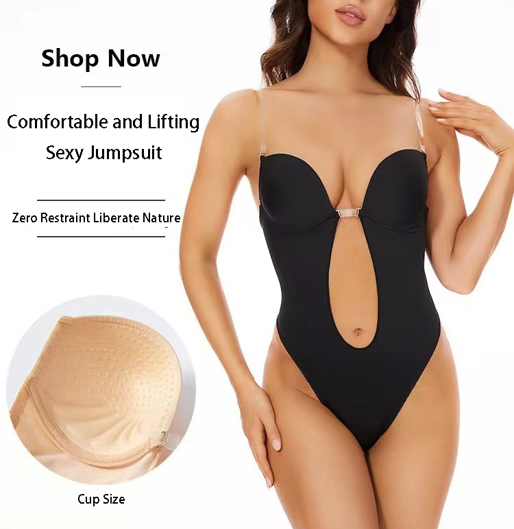 Push Up Bra Padded - Rutschfester Klebstoff Rückenfreier Body-Shaper-BH U-Ausschnitt Tiefer
